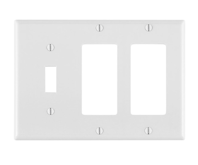 Comb. Wallplate, 3-Gang, (2) Decora, (1) Toggle, Thermoset, White By Leviton 80431-W
