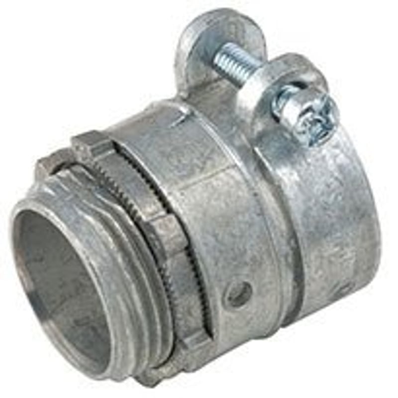 AC Cable Connector, 1", Squeeze Type, Non-Insulated, Zinc Die Cast