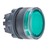 Head for illuminated push button, XB5, plastic, green flush, 22mm, universal LED, spring return By Square D ZB5AW333