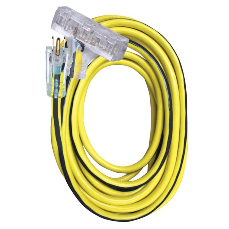 25' 12/3 Extreme All Weather Lighted Triple Tap Extension Cord, Yellow –  Electrical Parts