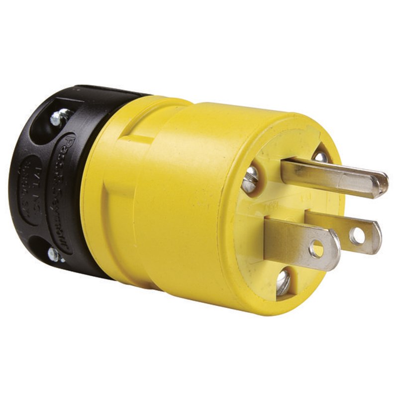 Super-Safeway Straight Blade Plug, 15A, 125V, 2P3W, Yellow