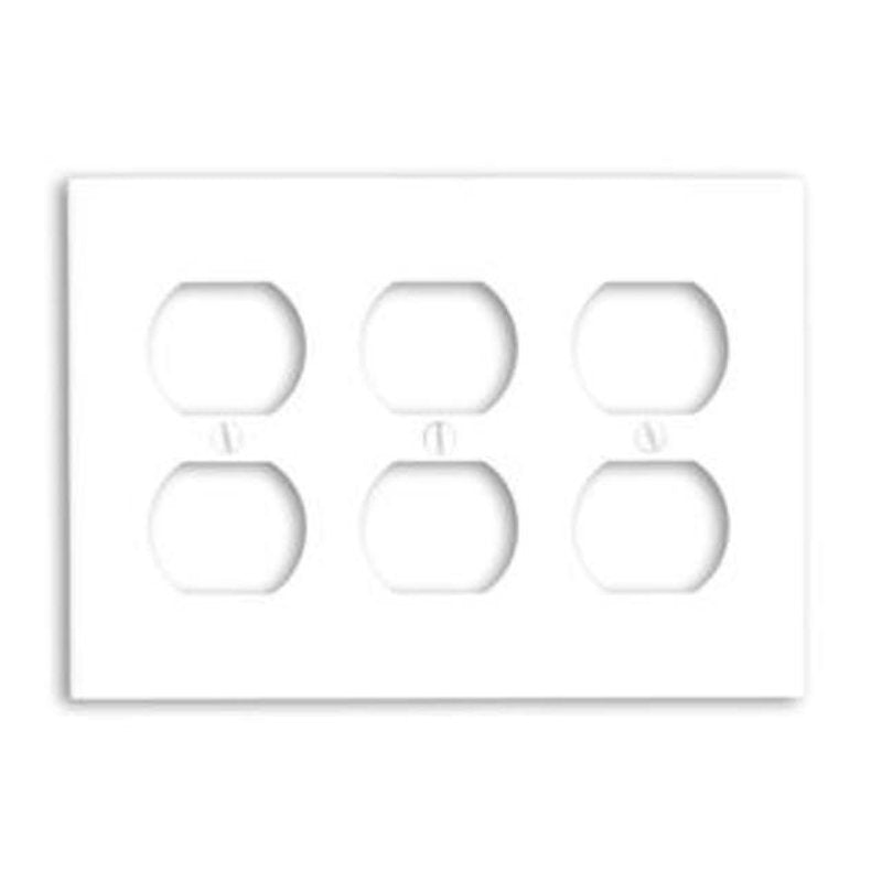 Duplex Receptacle Wallplate, 3-Gang, Thermoset, White