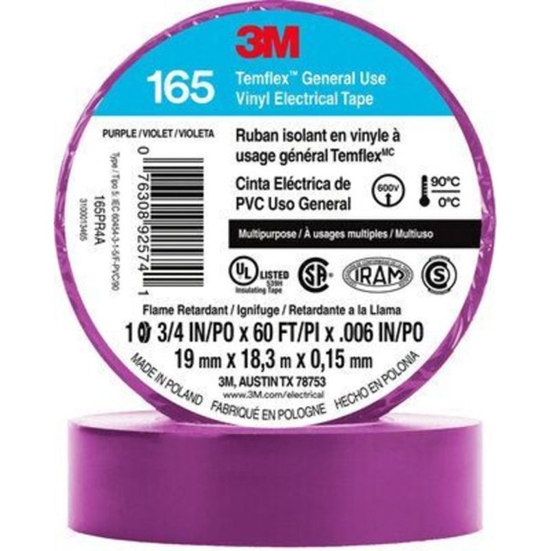 General Use Vinyl Electrical Tape, Multi-Purpose, Purple, 3/4" x 60'