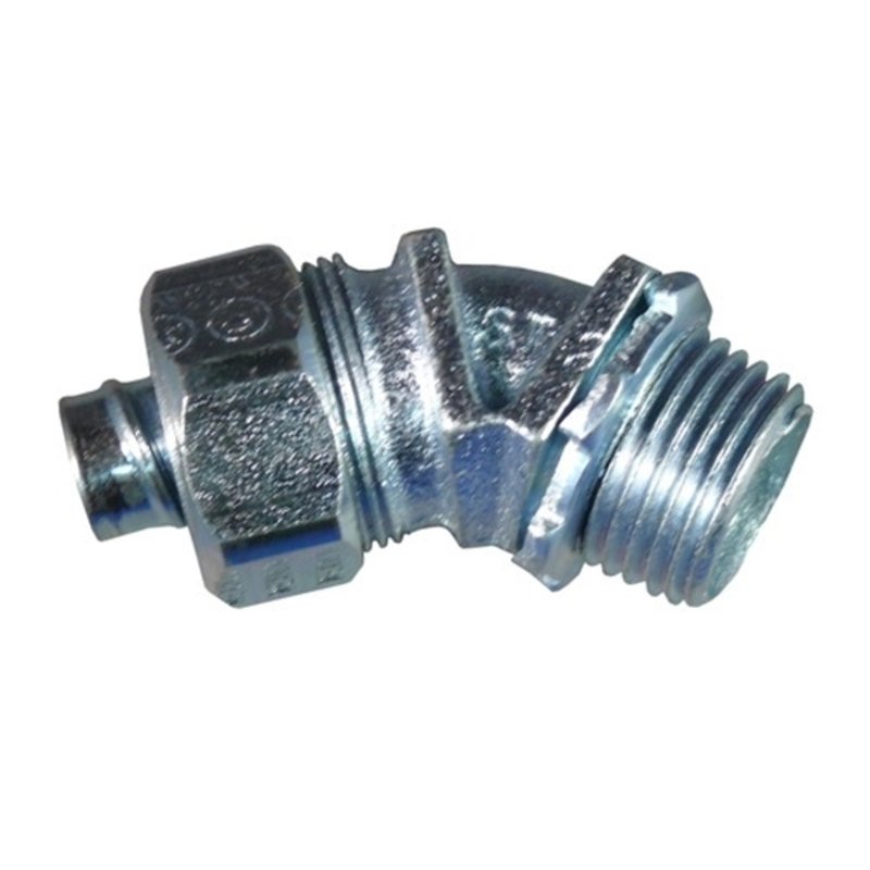 Liquidtight Connector, 45°, 1/2", Non-Insulated, Malleable Iron