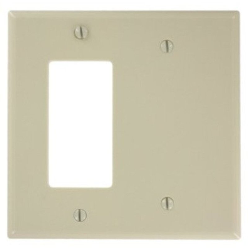 Combo Wallplate, 2-Gang, Blank/Decora, Thermoset, Ivory, Midway
