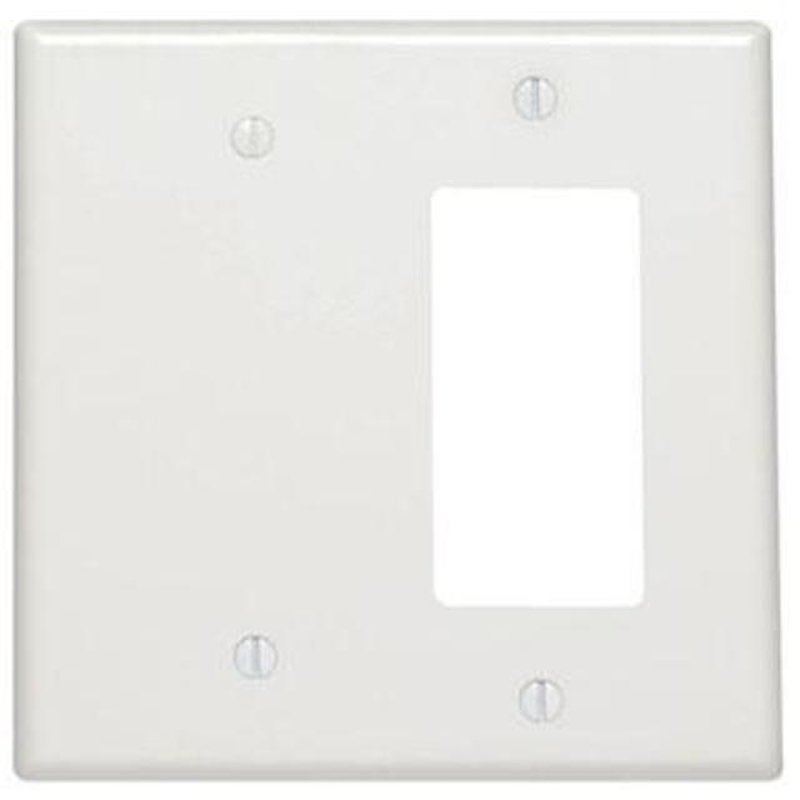 Combo Wallplate, 2-Gang, Blank/Decora-GFCI, Metal, White, Standard
