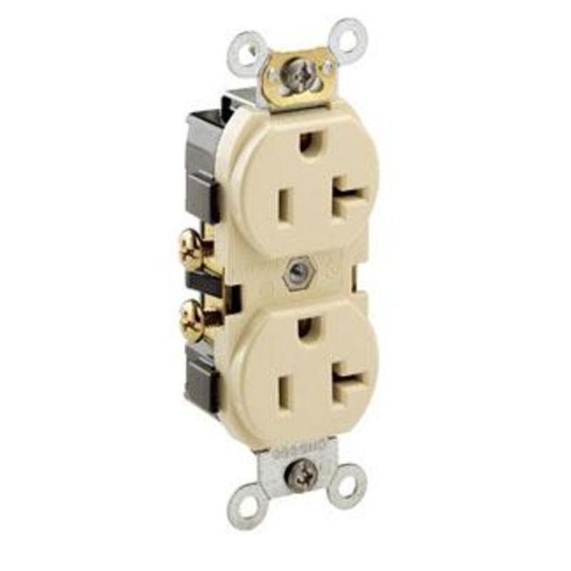20A Duplex Receptacle, 125V, 5-20R, Lt Almond, Side Wired, Spec Grade