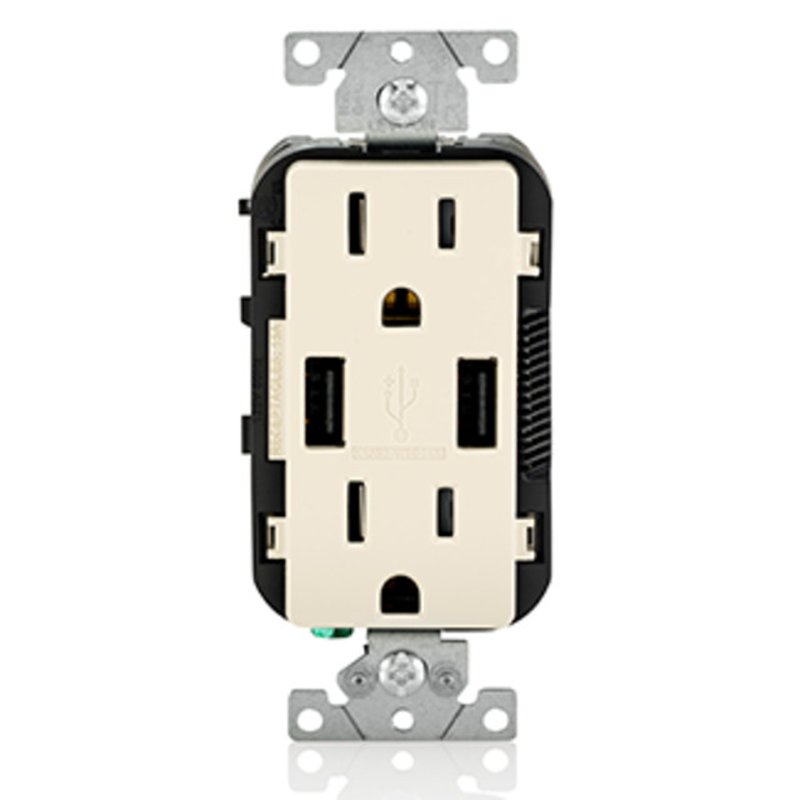 Receptacle / USB Charger Combo, 15A, Light Almond