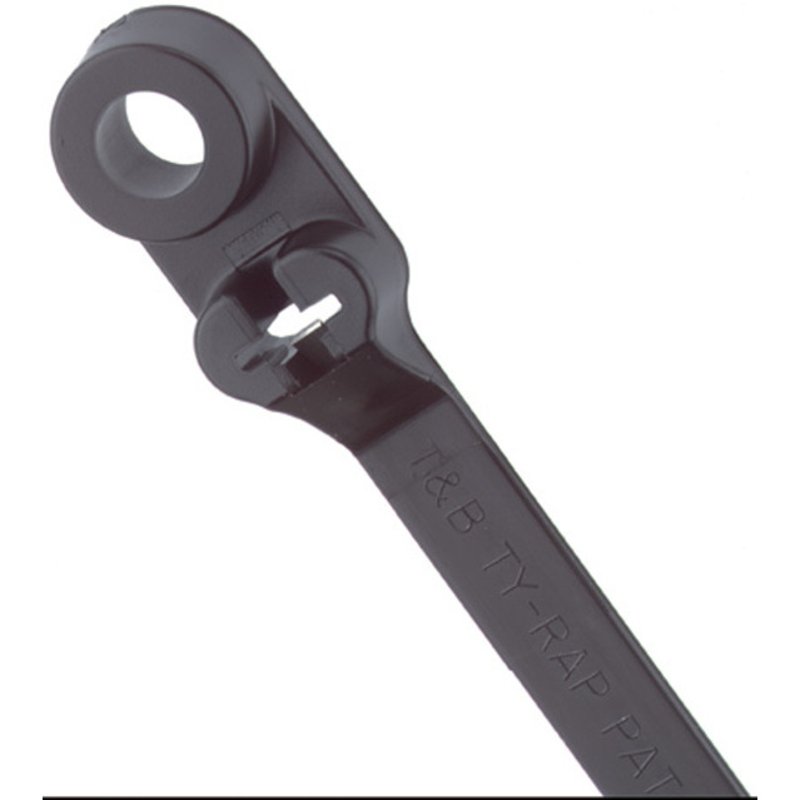 Screw Mount Cable Tie, 7.8" Long, UV Nylon, Black, 50lb Rating, 100/PK