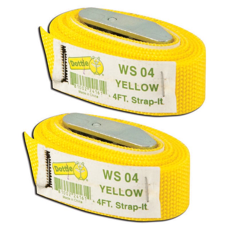 Web Straps w/ Buckle, 4', Nylon, Yellow, 2-Pack