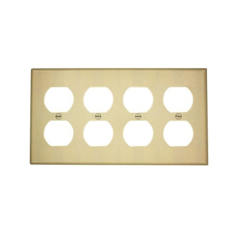 Duplex Receptacle Wallplate, 4-Gang, Thermoset, Ivory