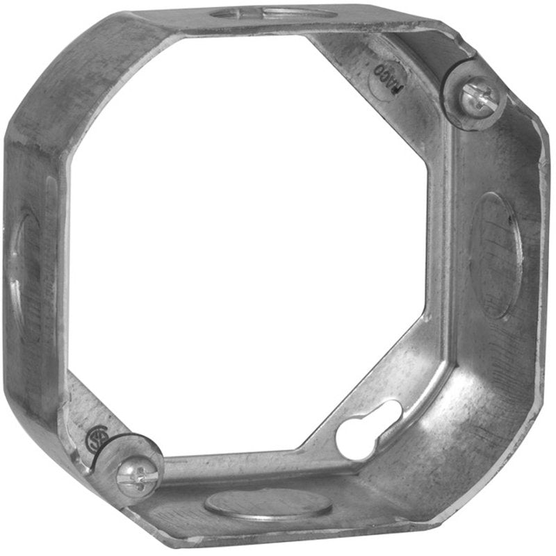 3-1/4" Octagon Box Extension Ring, 1-1/2" Deep, 1/2" Knockouts, Steel