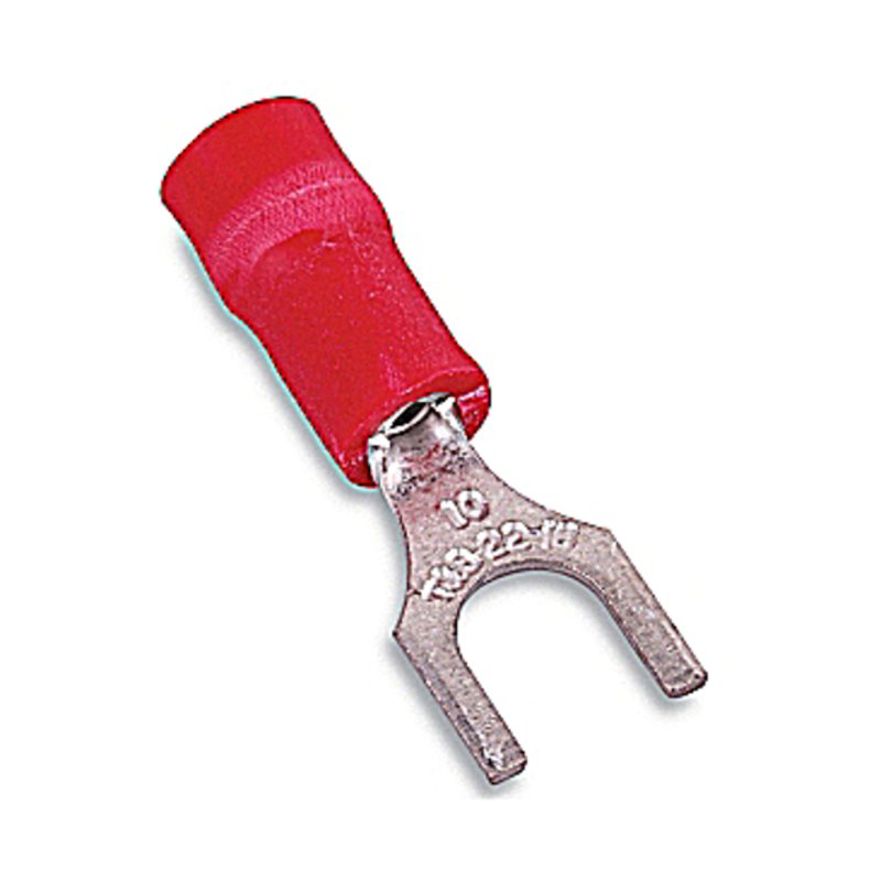 Fork Terminal, Nylon Insulated, 22-16 AWG, #10 Stud, Red