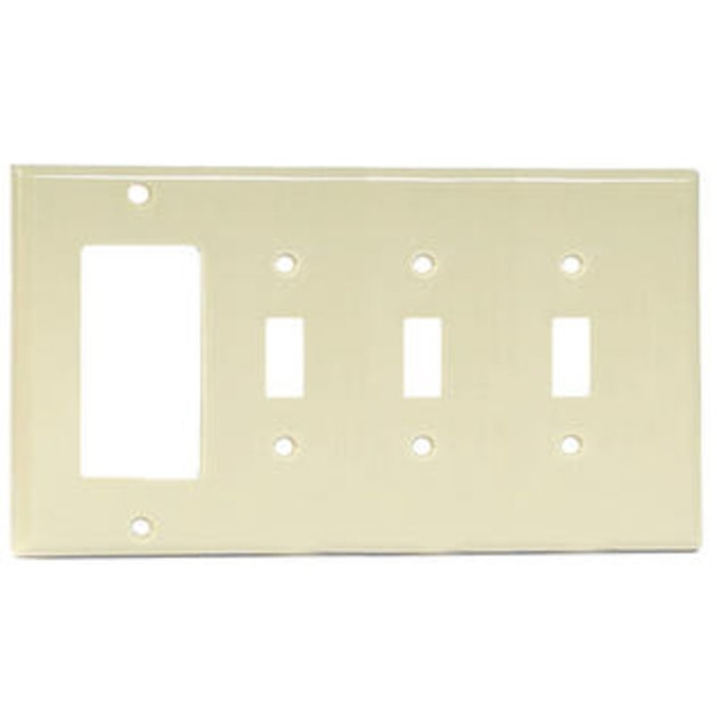 Comb. Wallplate, 4-Gang, (3) Toggle, (1) Decora, Thermoset, Ivory