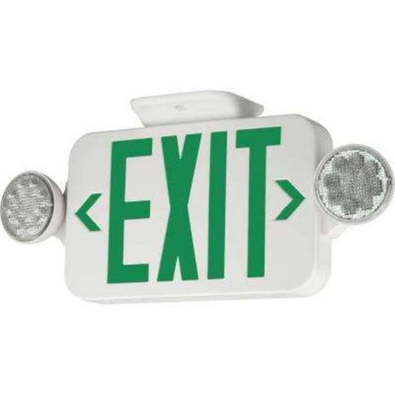 Combo Emergency/Exit Light, Universal Face, Green Letters, Canopy