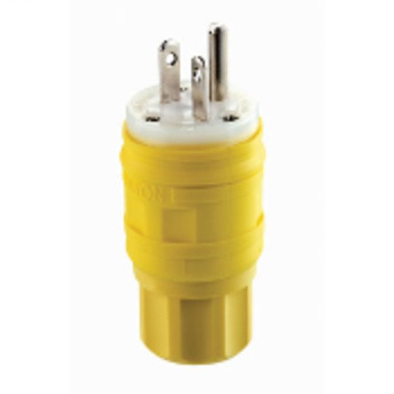 20 Amp Watertight Plug, 250V, 6-20P, Rubber, Yellow, Grounding