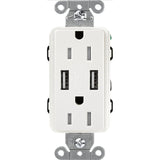 Duplex Receptacle, USB Ports, 15A, White By Lutron CAR-15-UBTR-WH