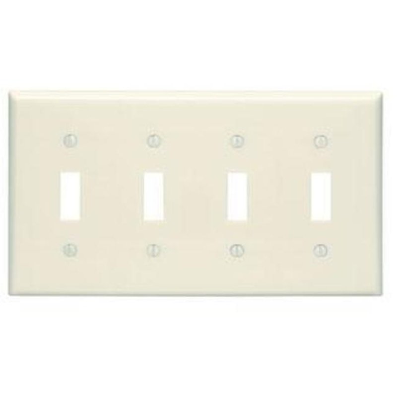 Toggle Switch Wallplate, 4-Gang, Thermoset, Lt. Almond