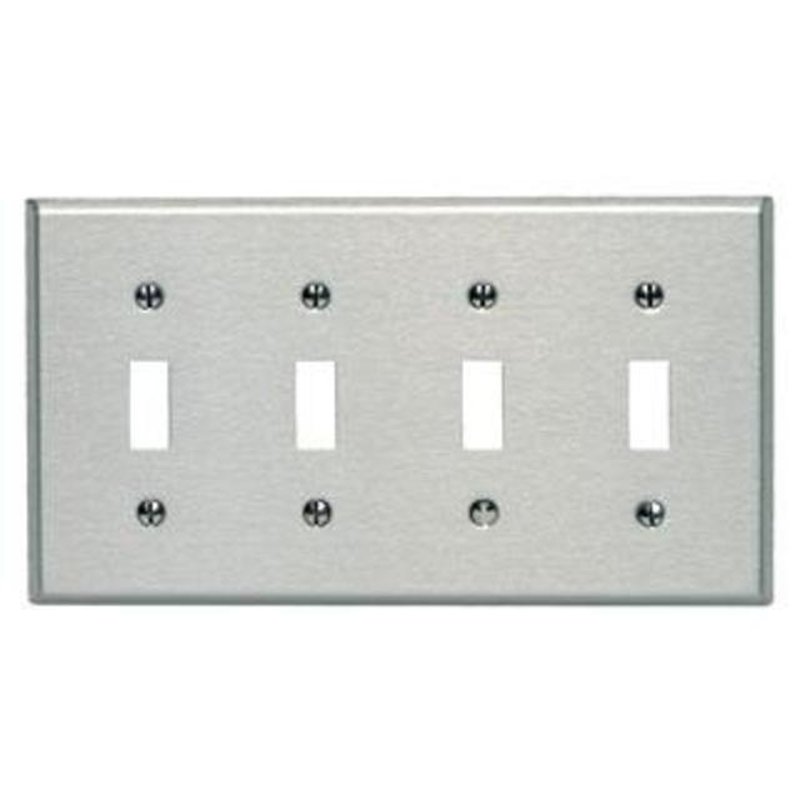 Toggle Switch Wallplate, 4-Gang, 430 Stainless Steel
