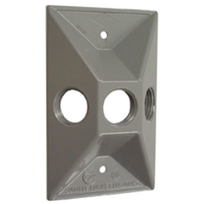 Weatherproof Cover, 1-Gang, (3) 1/2" Outlet, Die-Cast Aluminum, Gray