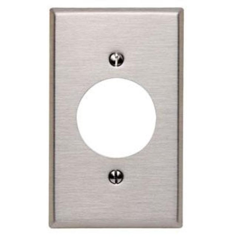 1-Gang Single Rcpt Wallplate, (1) 1.600" Hole, 302 S.Steel