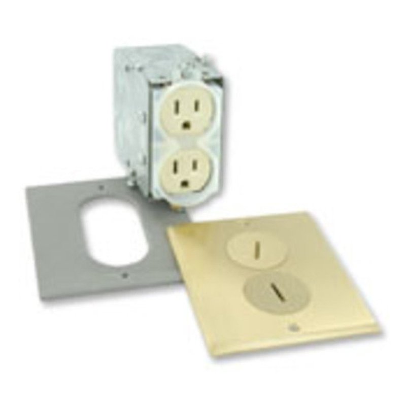 Floor Box Assembly, Includes Duplex Receptacle, Brass Floor Plate