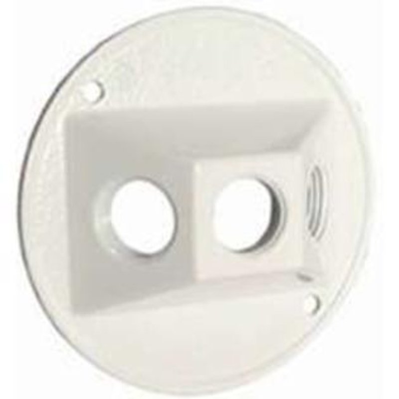 Weatherproof Cover, Round, (3) 1/2" Outlet, 4.125" Diameter, Die-Cast Aluminum, White