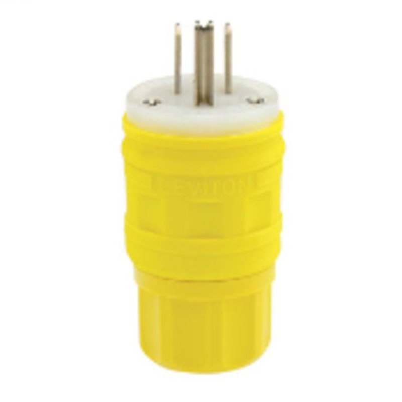 15 Amp Watertight Plug, 125V, 5-15P, Rubber, Yellow, Grounding