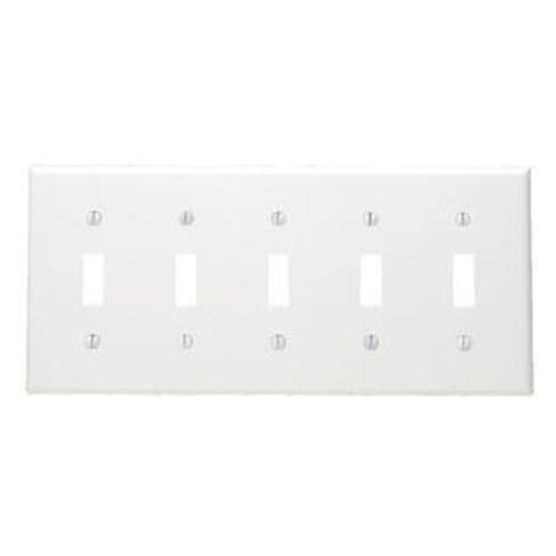 Toggle Switch Wallplate, 5-Gang, Thermoset, White