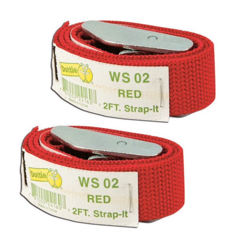 Web Straps w/ Buckle, 2', Nylon, Red, 2-Pack