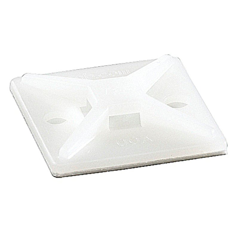 Cable Tie Mounting Base, 4-Way, Nylon, Indoors, White, Adhesive