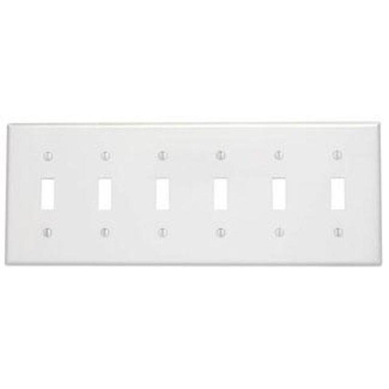 Toggle Switch Wallplate, 6-Gang, Thermoset, White