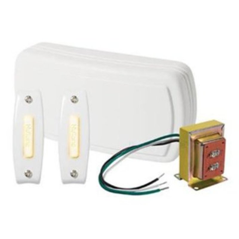 Wired Chime Kit, Illuminated, 2-Pushbuttons, Surface Mount, White