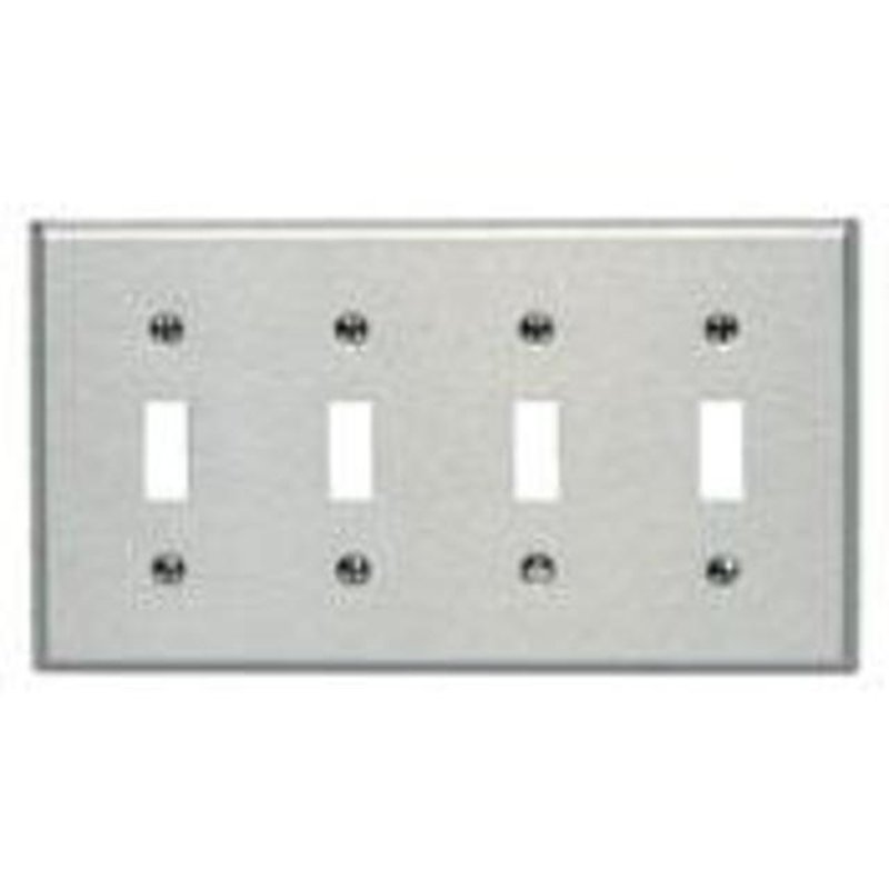 Toggle Switch Wallplate, 4-Gang, 302 Stainless Steel