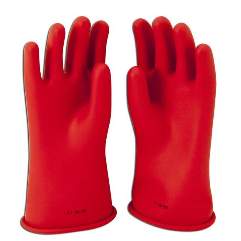 Red Insulated Electrical Gloves, Class 00 - Length: 11", Size: 10