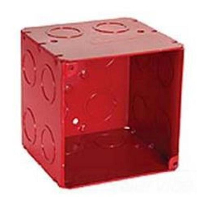 4" Square Alarm Box, Red, Welded, Depth: 3-1/2", Metallic