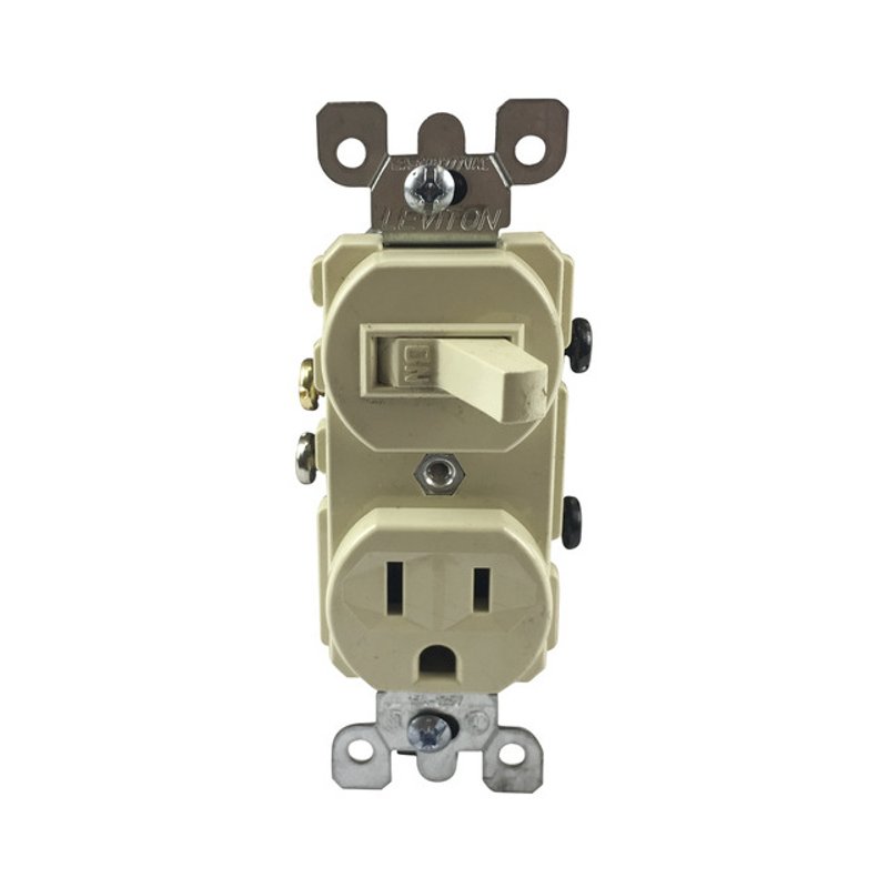 Combination Toggle Switch / Duplex Receptacle, 15A, Ivory