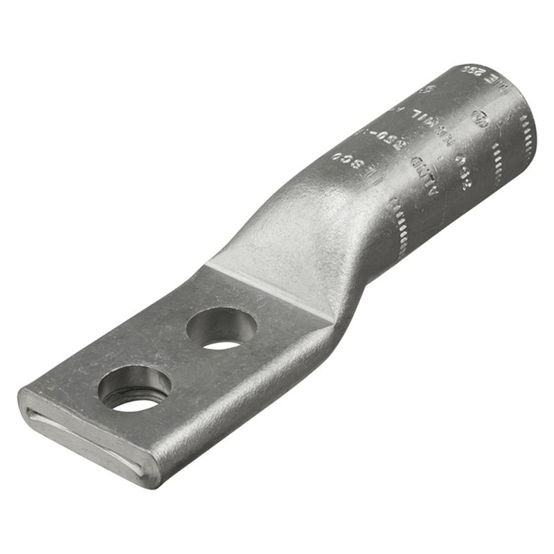 Compression Lug, 2-Hole Mount, 2 AWG, 3/8" Bolt Size, Aluminum