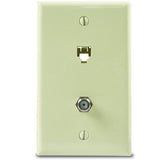 Wall Plate & Connector, F Coaxial and Telephone Jack, 1-Gang, Ivory By Leviton 40259-I